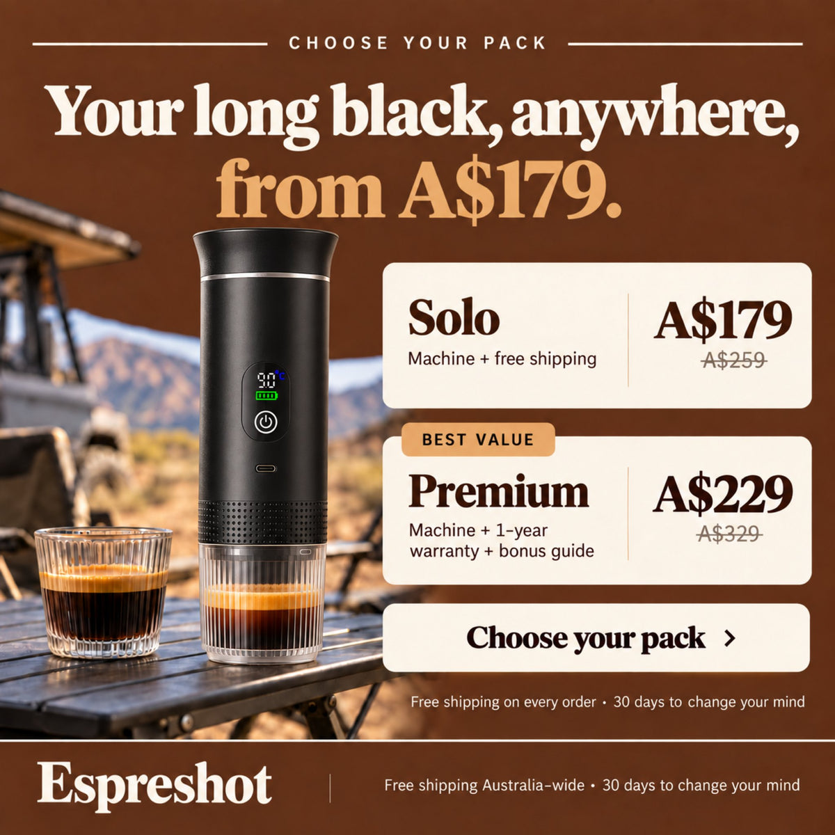 Espreshot Solo A$179 or Premium A$229