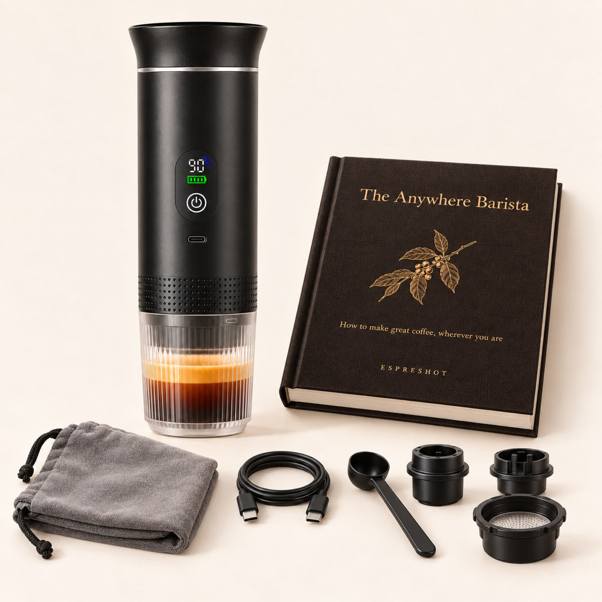 Espreshot Premium pack: the machine, its accessories and The Anywhere Barista guide (digital edition)